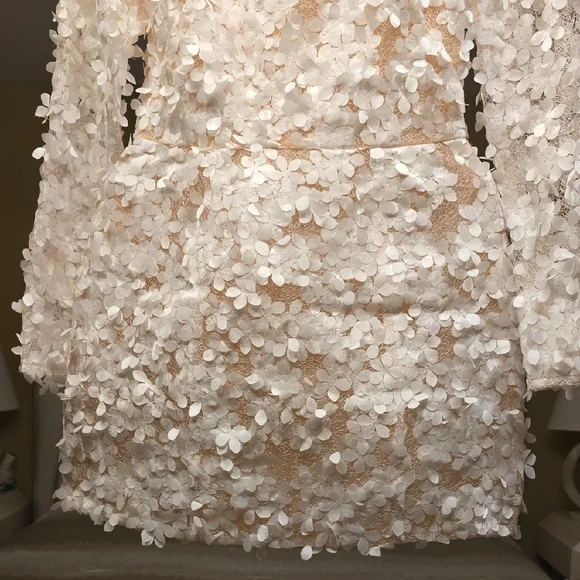 BCBGMaxAzria Ivory Lace Long Sleeve Dress 3D Flowers - Picture 5 of 16